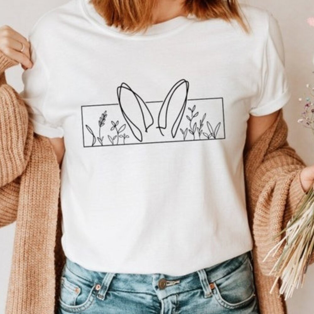 Ostern Tshirt - Easter Lineart Bunny - Happy Easter - Spring Clothing - Picture 1 of 5